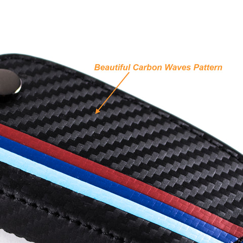 1 Piece ///M Carbon Fiber Leather Keyless Remote Entry Key FOB Cover M-Colored Strip For BMW X1 X5 X6 5 7 Series G30 G31 G11 G12/ X1 X3, M3 M5 M6, GT3 GT5