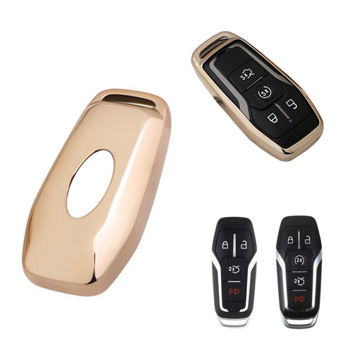Glossy Remote Soft TPU Key Fob Cover Case Black For Ford or Lincoln 4 / 5 Button Intelligent Keyless [ Blue \ Black \ Gold \ Red \ Rose Gold \ Silver]