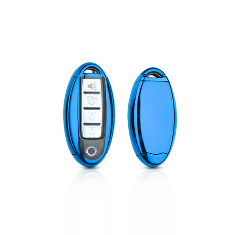 Xotic Tech Blue TPU Key Fob Shell Full Cover Case w/ Blue Keychain, Compatible with Nissan J10 J11 Note Micra X-Trail T31 T32 Kicks Tiida Infiniti QX80 QX70 QX50 Q50 Q60 Smart Keyless Entry Key
