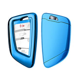 Blue TPU Remote Smart Key Fob Shell Holder w/ Keychain For BMW 2 3 5 6 7 Series