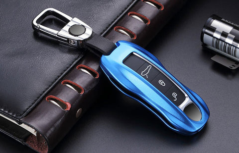 Xotic Tech Blue Aluminum Alloy Remote Key FOB Cover Case Protectors Compatible with Porsche Macan Cayenne 2018+ Panamera G2 2017+