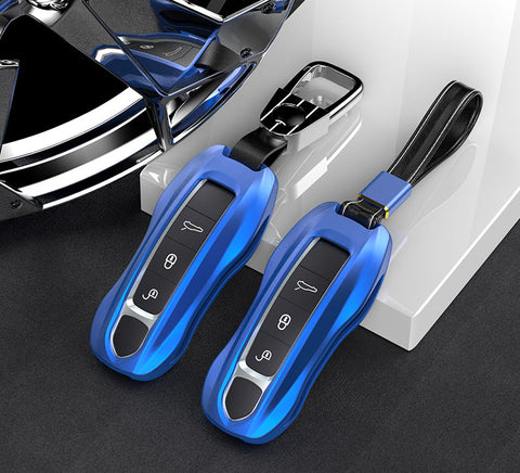 Xotic Tech Blue Aluminum Alloy Remote Key FOB Cover Case Protectors Compatible with Porsche Macan Cayenne 2018+ Panamera G2 2017+