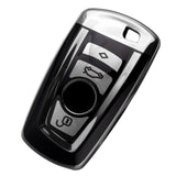 for BMW 1 2 3 4 5 6 7 Series X1 X3 X4 Key Fob Cover TPU Front+ABS Shell Back Case Key Protector, Glossy Blue / Red / Silver
