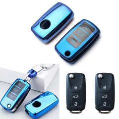 Blue Full Sealed TPU Remote Key Fob Cover Shell For Volkswagen Polo Golf Jetta