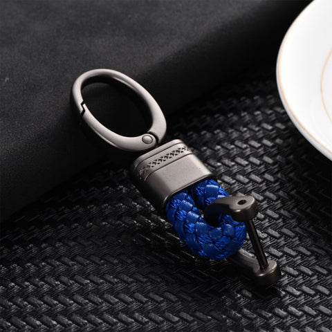 Blue Universal Braided Faux Genuine Leather Gun Metal Fob Remote Keychain Decal