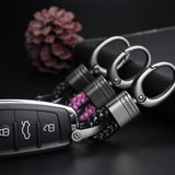 Pink Leather Braided Strap Gunmetal Fashion Smart Holder key Fob Keychain Ring