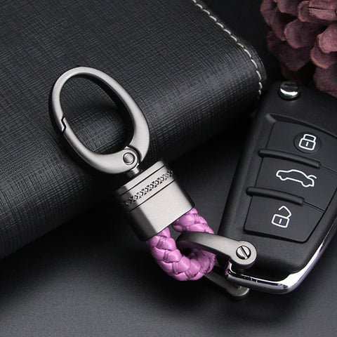 Pink Leather Braided Strap Gunmetal Fashion Smart Holder key Fob Keychain Ring