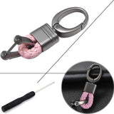 Pink Leather Braided Strap Gunmetal Fashion Smart Holder key Fob Keychain Ring