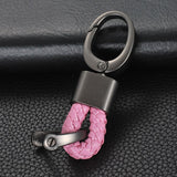 Pink Leather Braided Strap Gunmetal Fashion Smart Holder key Fob Keychain Ring