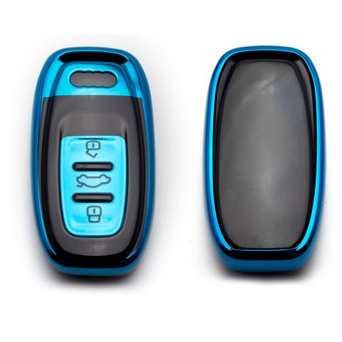 Xotic Tech Blue TPU w/ Printed 3-Button Key Fob Shell Cover Case w/ Keychain, Compatible with Audi A4 A5 A6 A7 A8 Q5 Q8 R8 S4 S5 S6 S7 RS4 RS5 RS6 RS7 Smart Keyless Entry Key