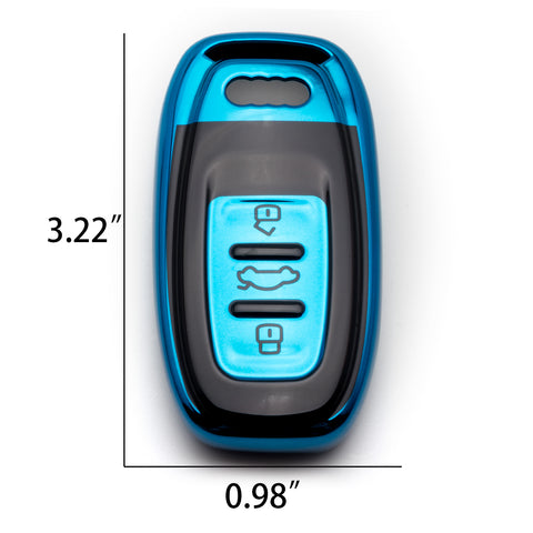 Xotic Tech Blue TPU w/ Printed 3-Button Key Fob Shell Cover Case w/ Keychain, Compatible with Audi A4 A5 A6 A7 A8 Q5 Q8 R8 S4 S5 S6 S7 RS4 RS5 RS6 RS7 Smart Keyless Entry Key
