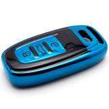 Xotic Tech Blue TPU w/ Printed 3-Button Key Fob Shell Cover Case w/ Keychain, Compatible with Audi A4 A5 A6 A7 A8 Q5 Q8 R8 S4 S5 S6 S7 RS4 RS5 RS6 RS7 Smart Keyless Entry Key