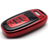 Xotic Tech Red TPU w/ Printed 3-Button Key Fob Shell Cover Case w/ Keychain, Compatible with Audi A4 A5 A6 A7 A8 Q5 Q8 R8 S4 S5 S6 S7 RS4 RS5 RS6 RS7 Smart Keyless Entry Key