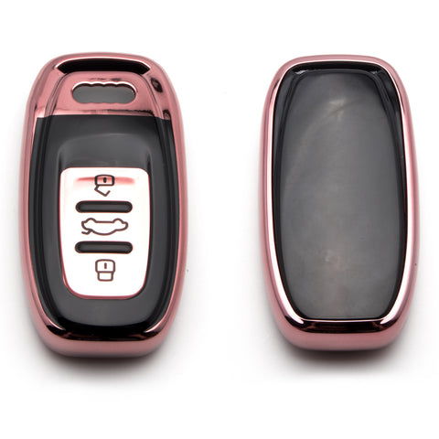 Xotic Tech Pink TPU w/ Printed 3-Button Key Fob Shell Cover Case w/ Keychain, Compatible with Audi A4 A5 A6 A7 A8 Q5 Q8 R8 S4 S5 S6 S7 RS4 RS5 RS6 RS7 Smart Keyless Entry Key