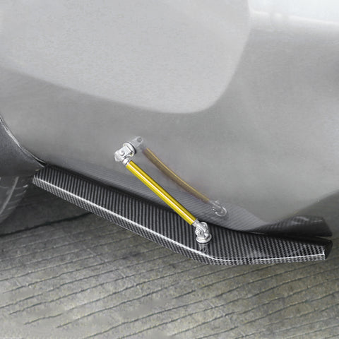 JDM Universal Rear Bumper Canard Diffuser Splitter Valence Spoiler Fin Lip Trim, Carbon Fiber Pattern with Adjustable 6"-9" Support Rod -Gold