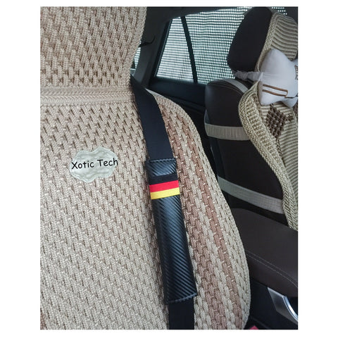 2 x Carbon Fiber Pattern M-Colored Sport Stripe/ Germany Flag Stripe Car Trunk Seat Belt Cover Pad Shoulder Cushion