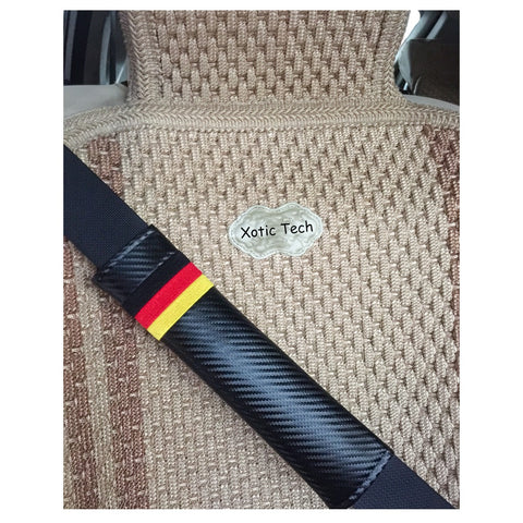 2 x Carbon Fiber Pattern M-Colored Sport Stripe/ Germany Flag Stripe Car Trunk Seat Belt Cover Pad Shoulder Cushion