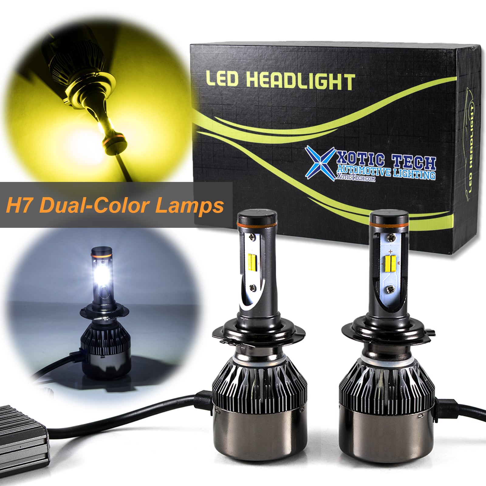 H7 Dual-Color 3000K/6000K HID matching xenon white /yellow LED Headlig