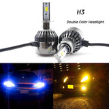 H3 8000LM Dual-Color 3000K Amber\8000K Ice Blue LED Headlight Low Beam DRL Lamps