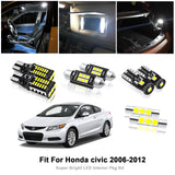 White Interior LED Lights Kit for Honda Civic 2006-2012 8th Gen, Super Bright 6000K LED Map Dome Cargo Trunk License Plate Light Bulbs Replacement Interior Package and Install Tool