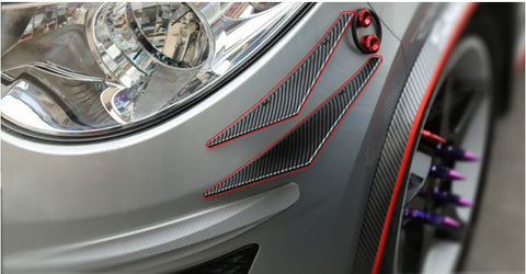 1 Set Carbon Fiber Pattern / Black Bumper Lip Fins Canards Splitters Body Spoiler Sporty JDM Racing Style Diffuser Universal Fit