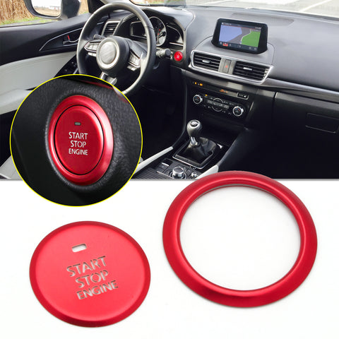 Red Keyless Engine Push Start Button + Surrounding Ring Trim For Mazda 3 2020-up