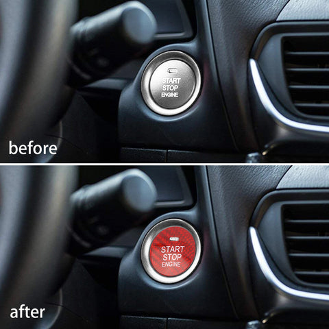 Carbon Fiber Car Engine Start Button Sticker Interior Trim Accessories for Mazda 3 6 CX-3 CX-5 CX-9 MX-5 w/Push Start Engine (Red)