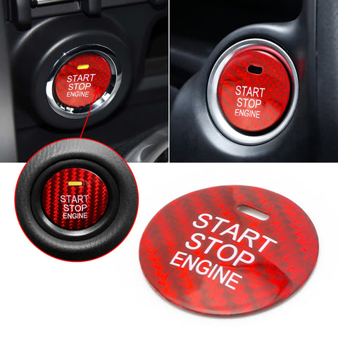 Carbon Fiber Car Engine Start Button Sticker Interior Trim Accessories for Mazda 3 6 CX-3 CX-5 CX-9 MX-5 w/Push Start Engine (Red)