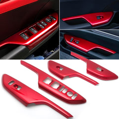 Red Interior Armrest Window Rise Lift Down Control Switch Door Lock Panel Cover Trim Accessories for Honda Civic 10th Gen 2016 2017 2018 2019 2020