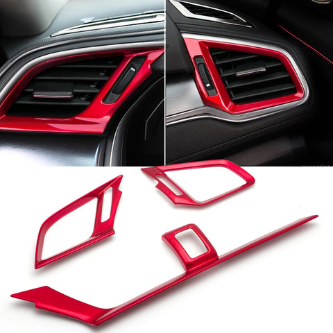 RED Interior Front Dashboard AC Air Vent Outlet Cover Trim Frame Panel Decoration 3pcs kit For Honda Civic 10th Gen 2016 2017 2018 2019 2020