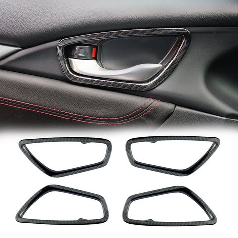 Carbon Fiber Pattern Inner Door Handle Bowl Cover For Honda Civic 10th 2016-2020