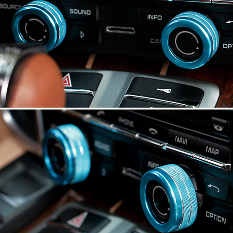 Blue Aluminum AC Climate Control and Radio Volume Knob Ring Covers For Porsche