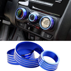 Blue Alloy Console AC Climate Control Switch Knob Ring Trims For Honda Fit Jazz