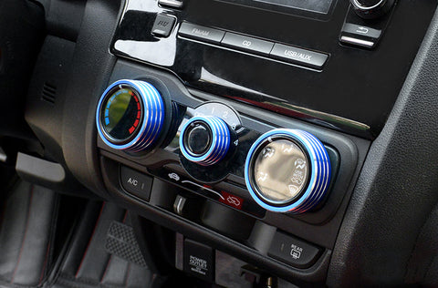 Blue Alloy Console AC Climate Control Switch Knob Ring Trims For Honda Fit Jazz