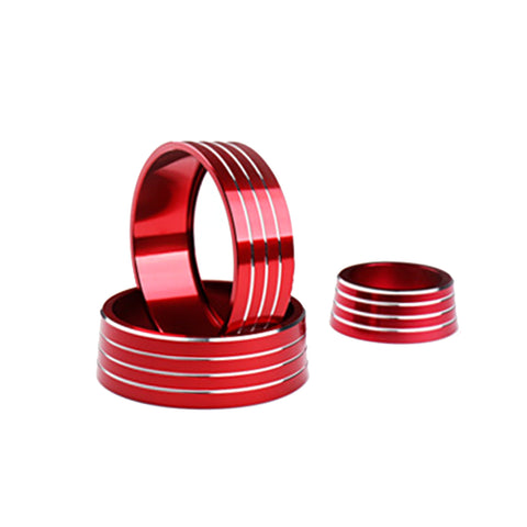 3x Red Alloy Interior Climate Controller Knob Cover Rings For Honda Jazz 2014-up