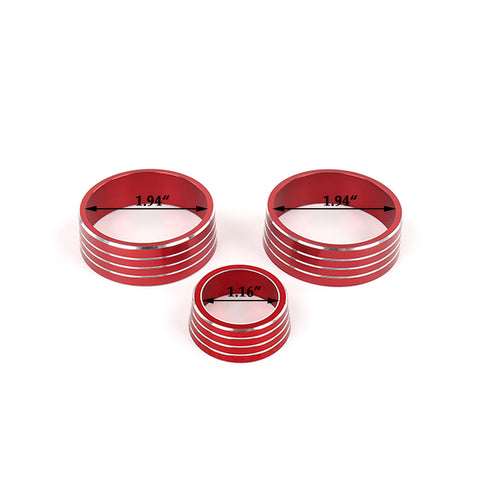 3x Red Alloy Interior Climate Controller Knob Cover Rings For Honda Jazz 2014-up