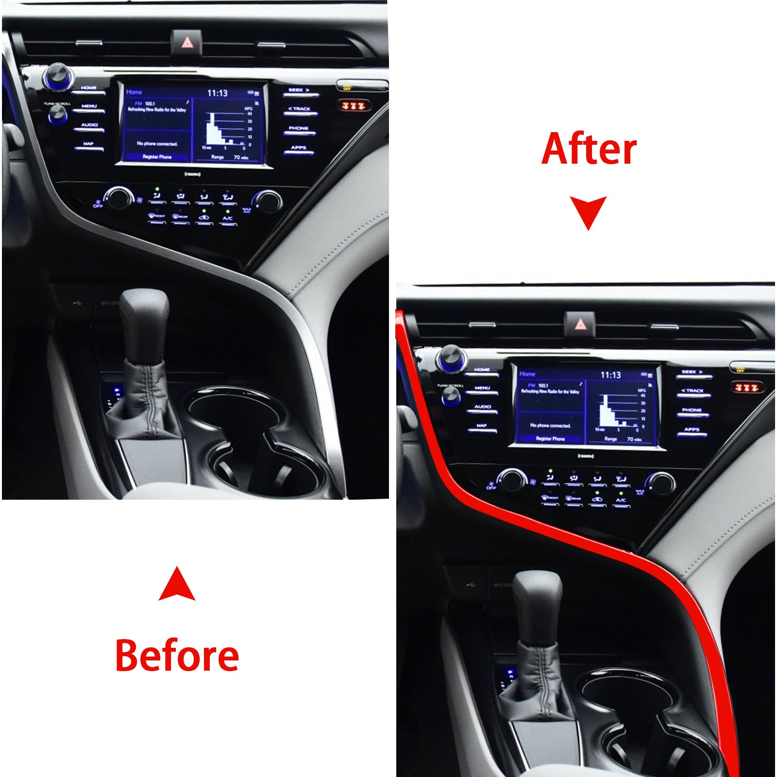 Red ABS Center Console Trim Strip For Toyota Camry 2018-2024 – Interior Decoration
