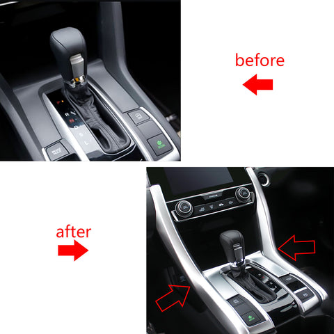 ABS Chrome Center Consoles Interior Gear Shift Panel Molding Strip Cover Decoration Trim for Honda Civic Accessories 2020 2019 2018 2017 2016 - Silve
