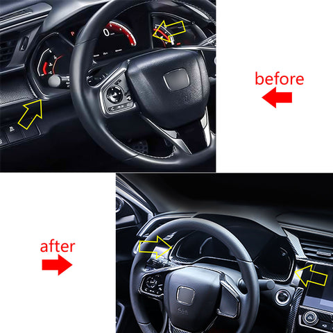 Carbon Fiber Style Dash Board Instrument Panel Dial Dashboard Trim Cover Frame ABS Decal Interior Moulding Accessories for Honda Civic 10th Gen 2016 2017 2018 2019 2020