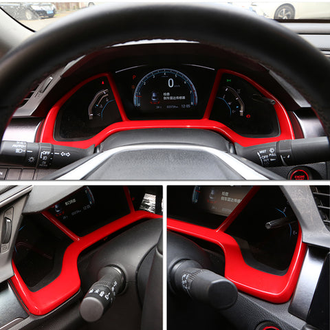 Red Dash Board Instrument Panel Dial Dashboard Trim Cover Frame ABS Decal Interior Moulding Accessories for Honda Civic 10th Gen 2016 2017 2018 2019 2020