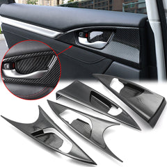 4x Carbon Fiber Print Interior Door Handle Bowl Panel Molding Cover Decoration Trim for Honda Civic 10th Gen Sedan 2016 2017 2018 2019 2020