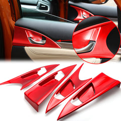 4x Red Interior Door Handle Bowl Panel Molding Cover Decoration Trim for Honda Civic 10th Gen Sedan 2016 2017 2018 2019 2020