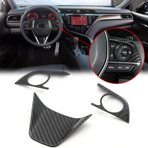 Interior Steering Wheel Button Overlay Molding Cover Trims Carbon Fiber Style for Toyota Camry 2018 2019 2020