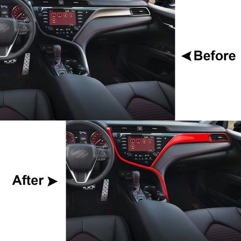 Set Red Console AC Air Vent Passenger Dash Strip Trim For Toyota Camry 2018-2020