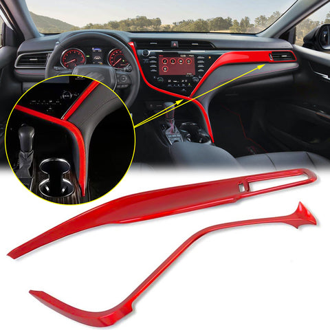 Red Center Console Molding Strip Panel Dashboard Cover Trim Kit For Toyota Camry 2018 2019 2020