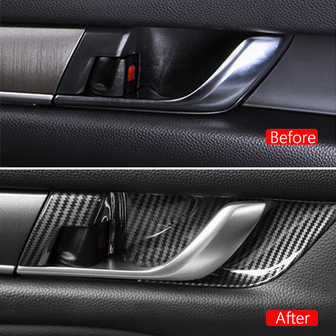 8x Carbon Fiber Inner Door Panel + Door Handle Bowl Cover For Honda Accord 18-22