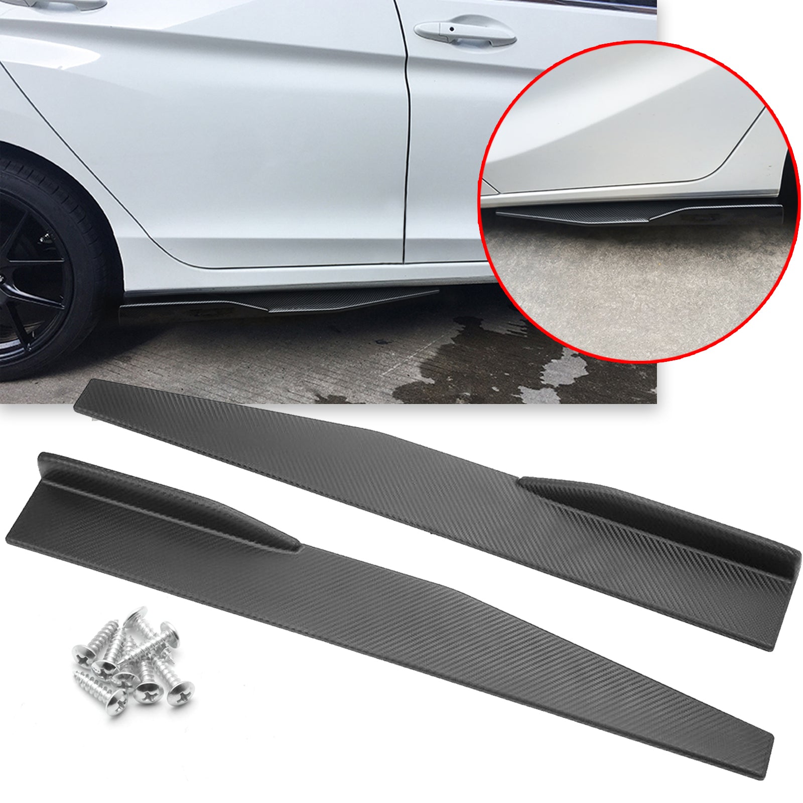 Carbon Fiber Pattern Universal Rear Side Skirt Rocker Winglets Splitte ...