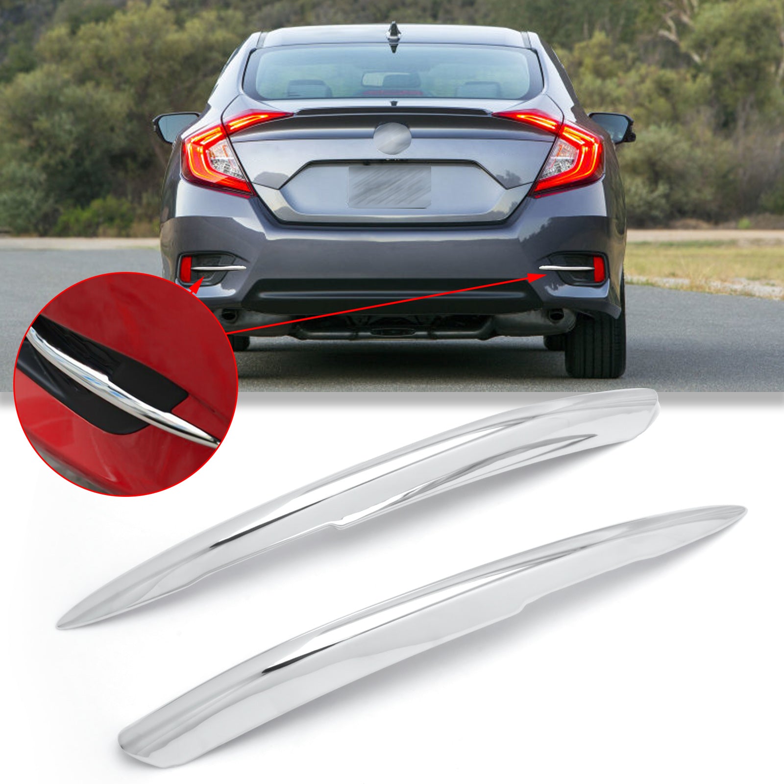 2014 Honda Civic Rear Bumper 2pcs Chrome Silver Rear Bumper Reflector Strip Trim For Honda Civic 20