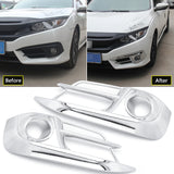 Chrome Silver Front Fog Light Eyelid Eyebrow Cover Trim Foglight Lamp Exterior Protective compatible with Honda Accord 2016 2017 2018