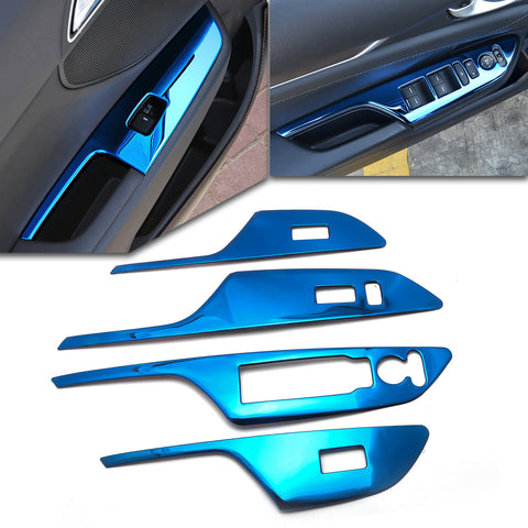 Blue Interior Armrest Window Rise Lift Down Control Switch Door Lock Panel Cover Trim Stainless Steel Accessories for Honda Civic 10th Gen 2016 2017 2018 2019 2020